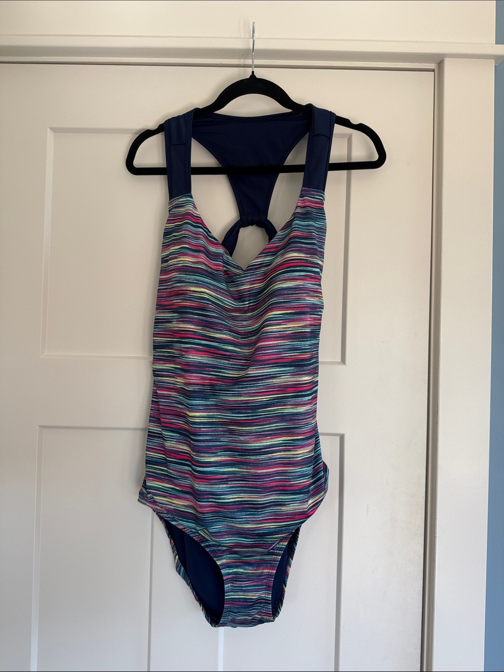 Lands' End Multicolor Striped One-Piece Swimsuit with Navy Trim 18W NWOT
